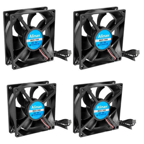 Alinan 4pcs 8025 5V Fan USB Port 80x80x25mm 2-pin Sleeve Bearing Brushless DC Cooling Fan 3D Printer Cooling Fan Computer Fan