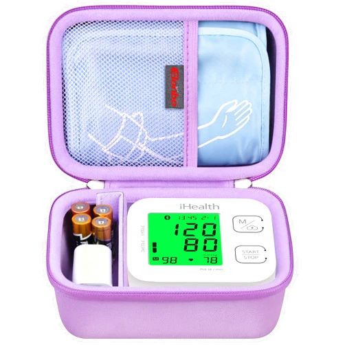 Elonbo Carrying Case for iHealth Track Smart Upper Arm Blood Pressure Monitor, Wireless Bluetooth Blood Pressure Monitor Travel Protective Bag Storage Holder, Mesh Pocket fits Range Cuff, Purple