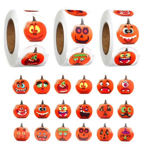NQEUEPN 1500pcs Halloween Stickers for Kids, 1 Inch Cute Halloween Pumpkin Sticker Roll 24 Designs Round Labels Halloween Envelope Seals Game Treat for Halloween Party Favors Supplies