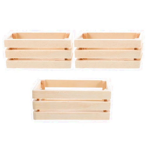 LOGOFUN 3pcs Dollhouse Mini Storage Basket Miniature Wooden Milk Crate Fruit Basket 1：12 Tiny Baskets Model for Dollhouse Accessories