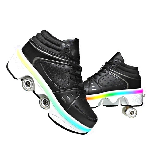 Wedsf Automatic Walking Shoes Invisible Roller Skate 2 in 1 Removable Pulley Skates Skating Double-Row Deform Wheel Deformation