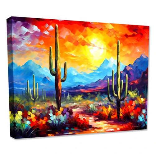 Tucocoo Living Room Wall Decor Saguaro Cactus Pictures Arizona Desert Landscape Paintings 1 Panel Canvas Colourful Wall Art Modern Artwork Home Decorations Wooden Framed Ready to Hang 24x36 inches