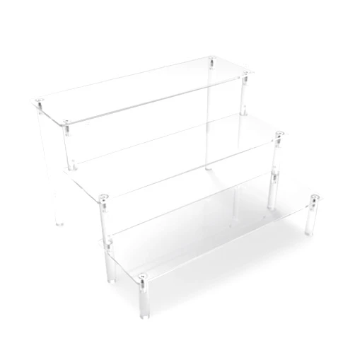 AZEAM Acrylic Display Risers,Clear Display Risers Stand Small Mini Shelf 3 Tiered Cupcake Stand for Food Desserts Stand Shelves for Party Perfume Organizer Toys Figures Collections Cosmetic Products Tabletop Use