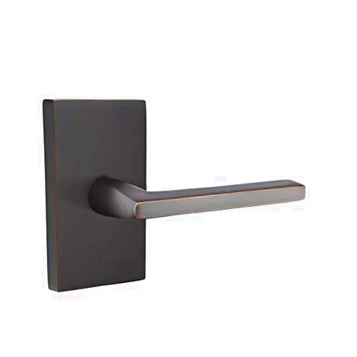 Emtek Privacy Set, Modern Rectangular Rosette, Helios Lever, Oil Rubbed Bronze, RH