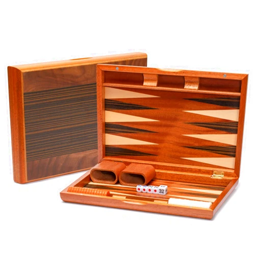 Yellow Mountain Imports Wooden Inlaid Backgammon Game Set, Pasadena - with Acrylic Playing Pieces, Wooden Dice Cups, and 13-inch Folding Board