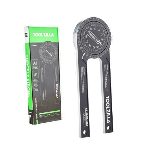 Toolzilla 7-Inch Aluminum Miter Saw Protractor Angle Finder - Measuring Tool with Multiple Scales Features for Woodworking Metalworking and All Building Trade