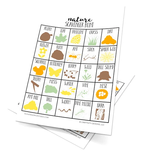 CRAFTIVITY DESIGNS Nature Scavenger Hunt Games for Kids, Outdoor, Birthday Party, Road Trip, Travel Activities, Includes 10 Dry Erase Markers and Cards, Family Game Night