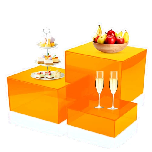 Bouiexye Orange Buffet Risers, 3Pcs Acrylic Boxes Display Risers Food Risers for Buffet Table Display Riser for Platter Parties Weddings Catering Dessert Collectibles Figures Show ( 6''x7''x8'')