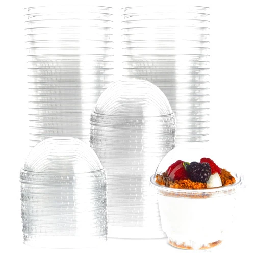 Juvale 50 Pack 8 oz Clear Plastic Cups with Dome Lids for Dessert, Small Containers for Ice Cream Sundae, Parfait…