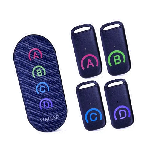 SIMJAR Key Finder with Thinner Receivers & Advanced Fabric Remote, SIMJAR 80dB+ RF Item Locator with 131ft Working Range, 1 RF Transmitter & 4 Receivers