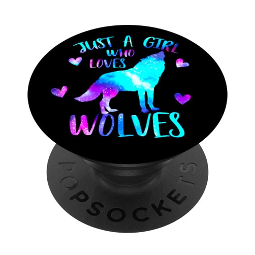 SweetClassy TS Designs Just a Girl Who Loves Wolves Galaxy Space Watercolor Wolf PopSockets Adhesive PopGrip