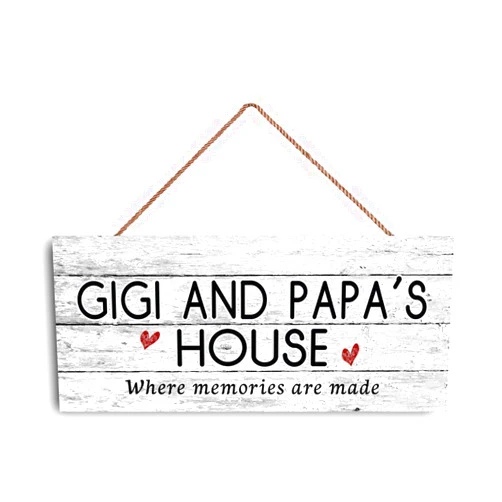 GIMIPATS GUQFF 12x6 inch New Sign Gigi and Papa's House Sign, Where Memories are Made, Distressed Style, Gift for Grandparents, Indoor Outdoor Sign