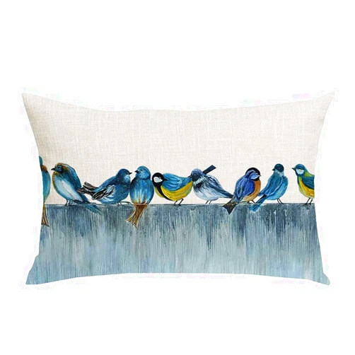 WENIANRU Ink Painting Watercolor Blue Birds Spring Home Sofa Chair Bed Decoration Lumbar Pillowcase Cotton Linen Decorative Throw Pillow Cover Case Rectangular 12 x 20 Inches
