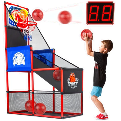 MOEAWS Basketball Arcade Game Set Indoor/Outdoor With LED Scoring And Cheer Sounds, Sport Play Toy Includes 4 Balls & Instruction & Pump For Teen Kids Toddler Birthday Christmas Carnival Backyard Party Gift