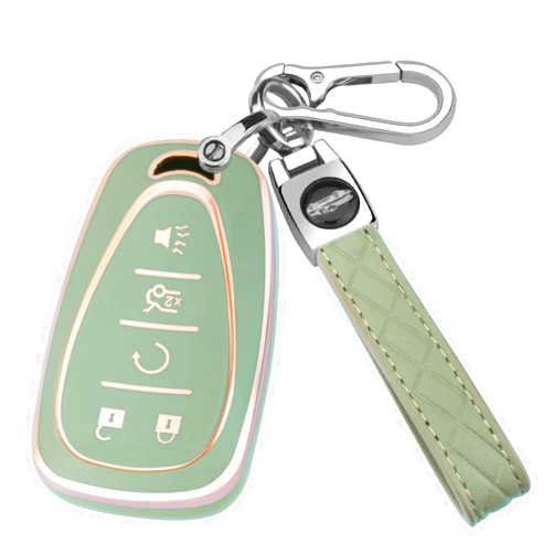 XIYANG TRADE for Chevy Key Fob Cover with Keychain,Soft TPU Key Case Shell Holder Full Protection for Equinox Malibu Traverse Blazer Camaro Impala Cruze Volt Bolt Sonic Trax Tahoe, Green