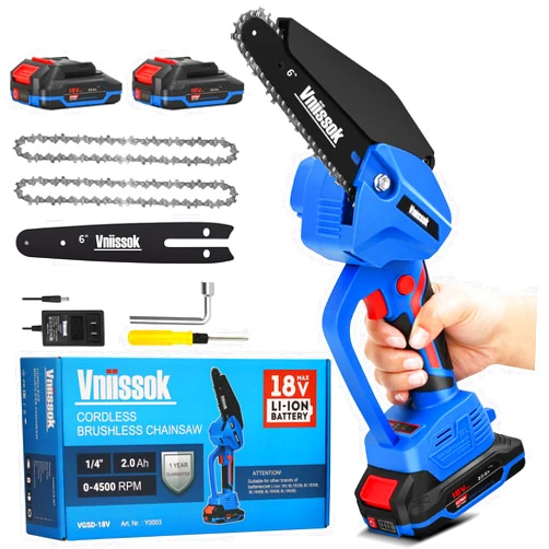 Vniissok Chainsaw 6 Inch Mini Electric Chain Saw Cordless Battery Powered,Hand Held Saw Pruning Shears Chain for Tree Branches,Courtyard,Household and Garden Gifts for Men Dad Husband Women