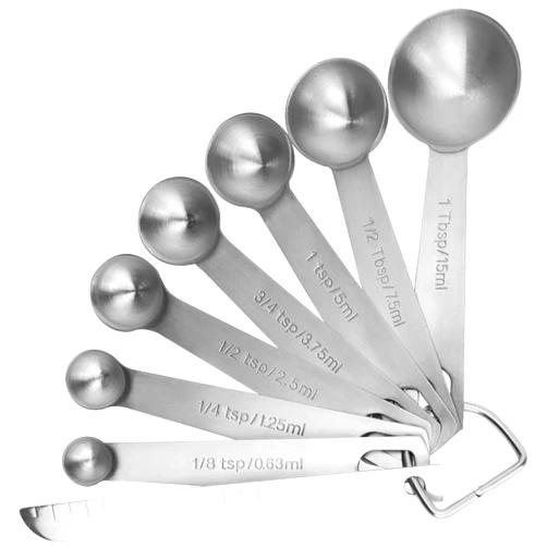 Rena Chris 8PCS Measuring Spoons, Premium Heavy Duty 18/8 Stainless Steel Measuring Spoons Cups Set, Small Tablespoon with Metric and US Measurements, Set of 8 for Measuring Dry and Liquid Ingredients