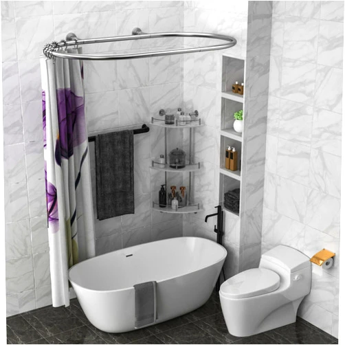 Sikaiqi Aluminum Alloy Oval Shower Curtain Rod Hoop Square Shape Bathroom Rod for Clawfoot Tub Free Standing Tubs (Silver: L 43.3, W 25