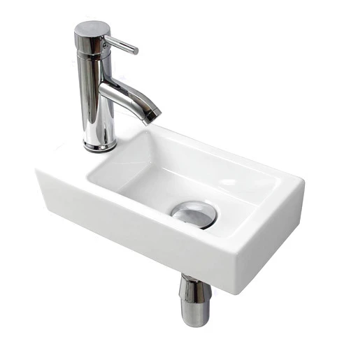 XIFIRY Wall Hung Basin Sink Small Cloakroom Basin Rectangle Ceramic Wash Basin Right Hand (Left Hand)