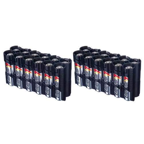 Storacell 12AATB AA Battery Caddy, Black, Holds 12 AA Batteries (2 Pack)