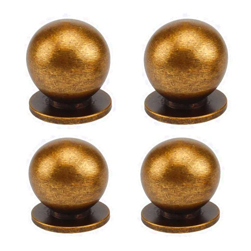 RZDEAL 4Pcs 1-1/8 Inch Round Solid Brass Pulls Antique Brass Cabinet Drawer Knobs Handles Modern Kitchen Handles Knobs