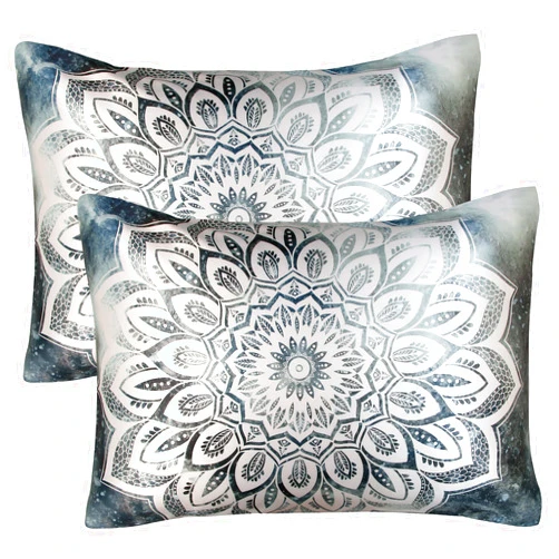 BEDELITE Satin Pillowcase for Hair and Skin Digital Printing, Super Soft Cooling Similar to Silk Pillow Cases 2 Pack with Envelope Closure, Gift for Women Men(Standard 20x26 Inch, Black Mandala)