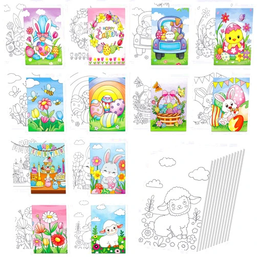 Anseal 12 Packs Pre Drawn Canvas to Paint, Easter Pre Printed Canvas Paint Party for Kids, Pre Stretched Canvas Outline Painting Boards for Beginners, Students, Party Favor（ 5