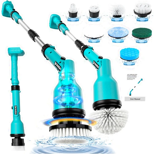 TAIRDA 1000RPM Cordless Spin Scrubber Compatible for makita 18V Battery(NO Battery), Electric Power Spin Scrubber with 8 Brushes,Long Adjustable Handle,for Cleaning Bathroom,Tub,Tile,Floor(Bare Tool)