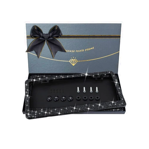 XCLPF Bling License Plate Frames for Women,2 PCS Sparkly Stainless Steel License Plate Frame,Handcrafted Clear Glass Diamond Rhinestone Crystals,Glitter Diamond(Black)