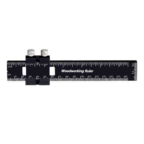 FEYAIM Precision Pocket Ruler Track Ruler 6 inch Woodworking Ruler Metric and Imperial Ruler Standard Metal Ruler T-Type Scribing Ruler Aluminum Engineer Scale Ruler with Slide Stops (6 inch)