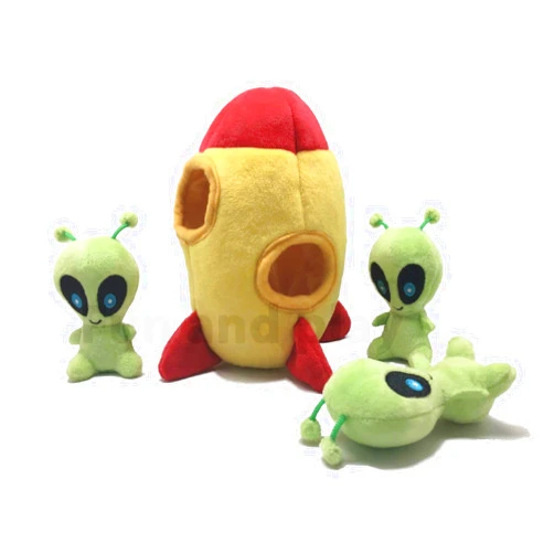 MODERN WAVE - Interactive Squeaky Plush Hide and Seek Squirrel Type Puzzle Toy for Dogs, Small Size (Spaceship and Aliens)