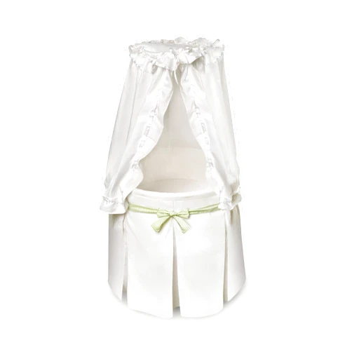Badger Basket Empress Canopy Bassinet, Rocking Baby Cradle Bed with Mattress, Bedding, and Storage, Round White/Multi