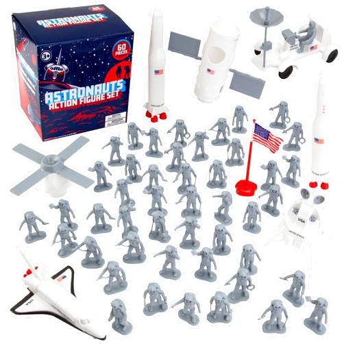 SCS Direct Astronaut and Space Toy Action Figure Playset- 60 Piece set includes Astronauts, Rockets, Spaceship Shuttle, Rovers, Satellites and More - Great for imaginative play, school projects and dioramas