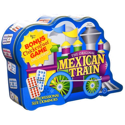 Puremco Mexican Train Double 12 Professional Size Dominoes with Bonus Chickenfoot Game Included Travel Tin Board Game, 91 Tiles, Challenging, Fun Game for Ages 6 Years & Up, Blue