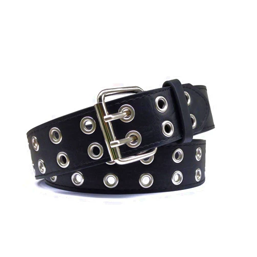YUCFOREN Double Grommet Punk Leather Belt Unisex 2 Hole Fashion Jeans Belt