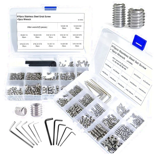 EilxMag 830pcs Set Screw Assortment Kit, Standard SAE + Metric Allen Head Socket Hex Grub Set Screws, Stainless Steel Set Screws for Bathroom Fixtures, Door Handles (M3-M8, 1/8