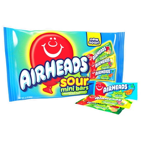 Airheads Mini SOURS Candy Bars, Sour Watermelon Punch, Blue Blast, and Lemon Berry Squeeze 12oz Variety Bag