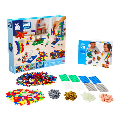 PLUS PLUS - Learn to Build Super Set - Basic Mix, 1,200 Pieces w/ 4 Baseplates - Construction Building Stem / Steam Toy, Interlocking Mini Puzzle Blocks for Kids