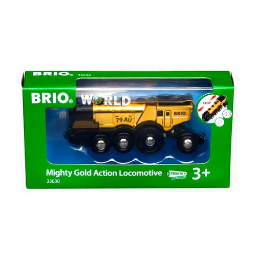 BRIO 33630 World Mighty Golden Action Locomotive - Battery Operated Toy Train with Dynamic Light and Sound Effects | for Kids Age 3 and Up | Compatible with All BRIO Railway Tracks and Vehicles