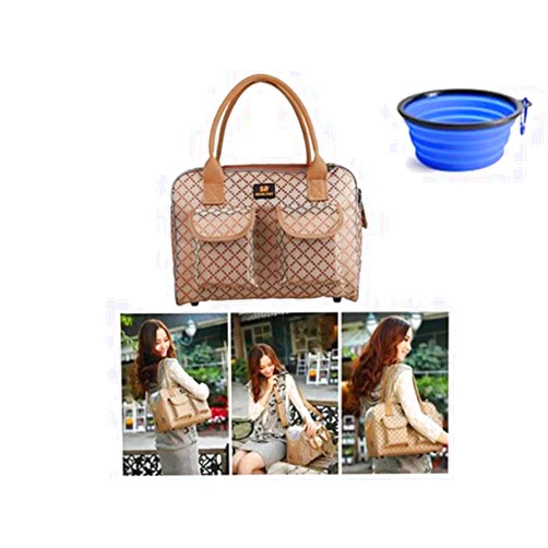 Hubulk Dog Carrier Bag Pet Tote Bag Doggie Handbag Cat Purse Puppy Pouch, Free Collapsible Dog Bowl Included (S Khaki)