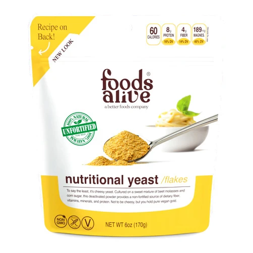 Foods Alive Non-Fortified Premium Nutritional Yeast Flakes, 6 Ounce Unfortified Vegan Cheese Powder Seasoning