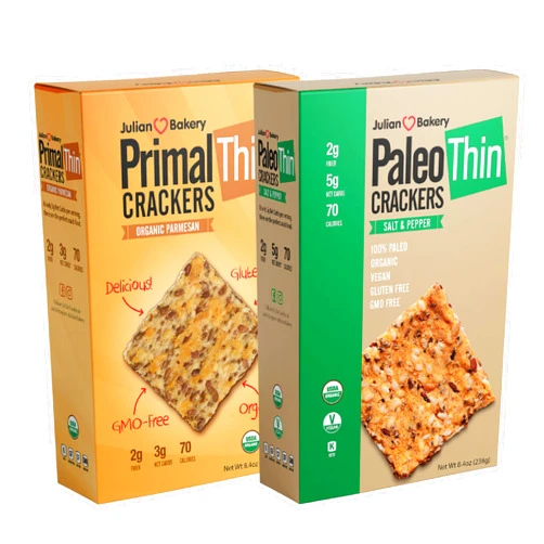 Julian Bakery Paleo & Primal Thin Crackers | Salt & Pepper & Parmesan | USDA Organic | Gluten-Free | Grain-Free | GMO Free | Low Carb | Variety 2 Pack