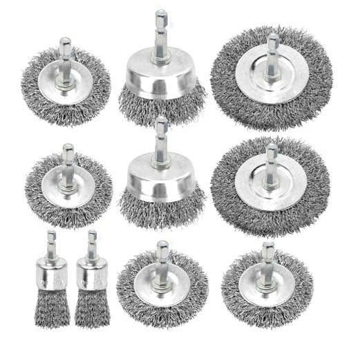 PaWuKi Wire Brush for Drill Set, Wire Wheel for Drill with 1/4 Inch Hex Shank, Drill Wire Brush Set with 0.012 Inch Coarse Crimped Carbon Steel Wires for Removing Rust, Paint and Corrosion (10)