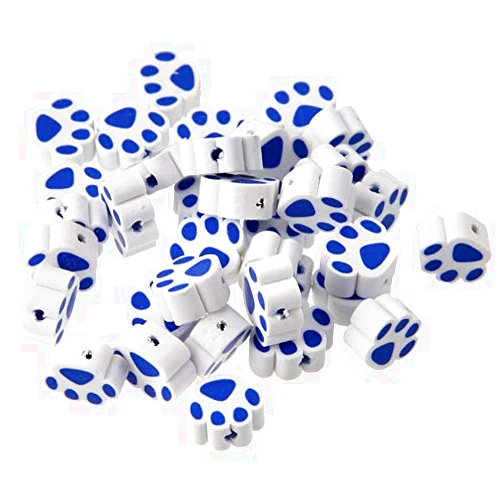 XFQUIJ New 100PCS/Lot Animal Paw Shape Polymer Clay Spacer Beads - Mixed Color DIY Jewelry Making - (Color: Blue)