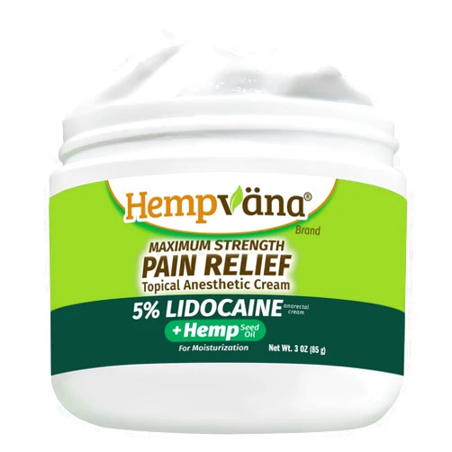 Hempvana 5% Lidocaine Relief Cream, Maximum Strength, AS-SEEN-ON-TV, Strong Cream, Numbs Irritated Nerves for Fast Anorectal Relief, Non-Greasy, Targeted Long-Lasting Relief. Enriched with Hemp, 3 Oz