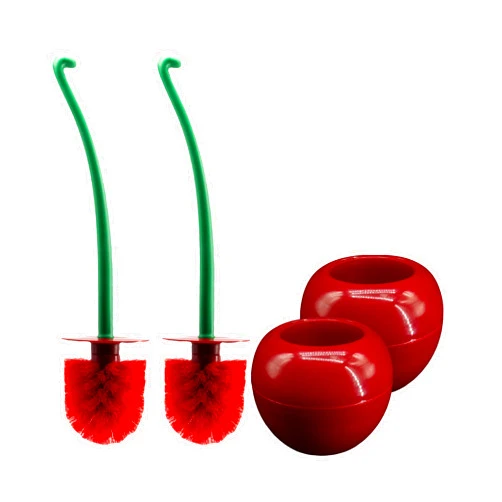 Paradmas Cherry Toilet Brush Set, Cute Standing Toilet Bowl Brush and Holder Long Handle, Pack of 2, Red