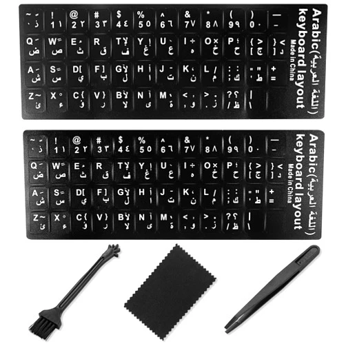 Softamm Arabic Keyboard Stickers[5 in 1],Arabic-English Keyboard Letter Replacement Sticker White Letter/Black Background,Matte Vinyl Arabic Keyboard Sticker for Computer Laptop Notebook Desktop