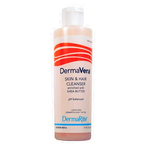 DermaRite DermaVera Skin and Hair Cleanser - 7.5 Oz - Enriched with Shea Butter, pH Balanced, Rich Leather, Pleasant Fragrance, with Rich Moisturizers