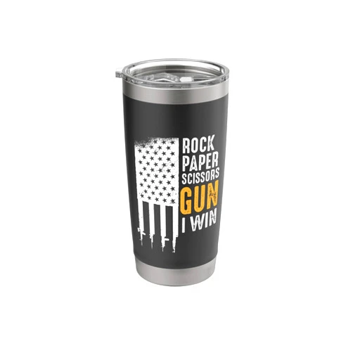 Funny American Flag Gun Apparel & Gifts Co Funny American Flag Gun Lover Rock Paper Scissors Gun I Win Stainless Steel Insulated Tumbler