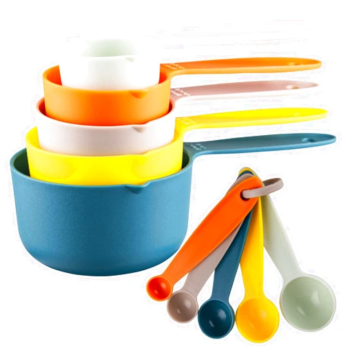 Smithcraft Measuring Cups and Spoons Set, 10 Piece Cute Measuring Cup Spoon Set, Plastic Measuring Cups and Spoons, Rainbow Colorful Measure Cups Measurement Spoons for Baking & Kitchen Random Color